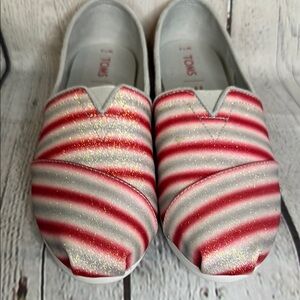 TOMS Women’s Red and Silver Striped Shoes